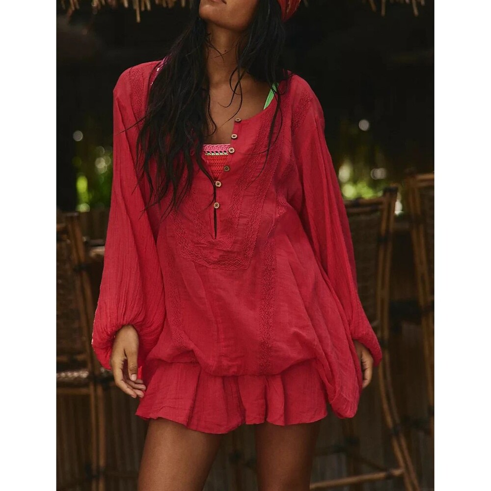 Free People Free-est  Florence Mini Dress Ruffle Billowy Lace Cotton S 288824